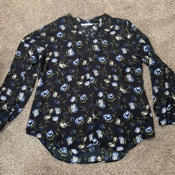 Violet &‎ Claire Womens XL Blue Dark Floral Button Down Blouse Whimsigoth Career - Picture 1 of 10